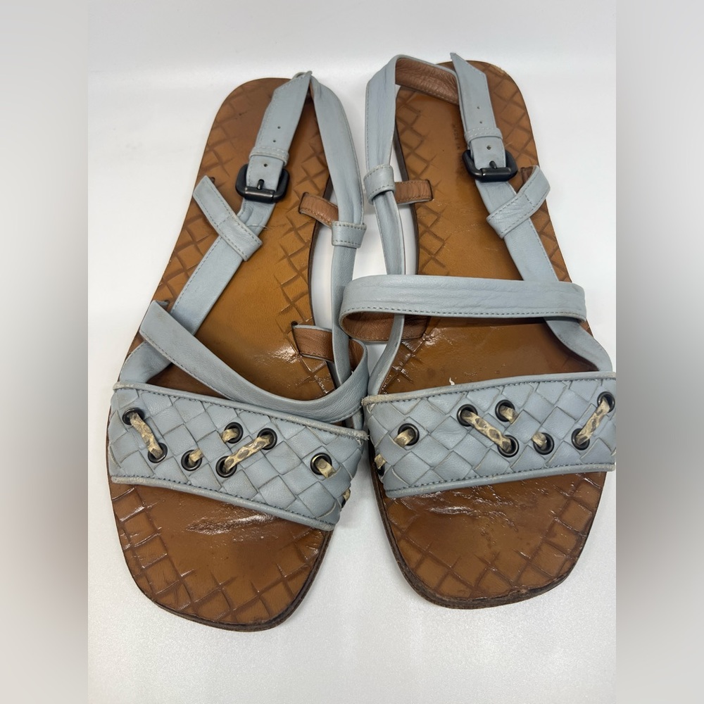 Bottega Veneta Blue Intrecciato Leather Slingback Flats Size 37